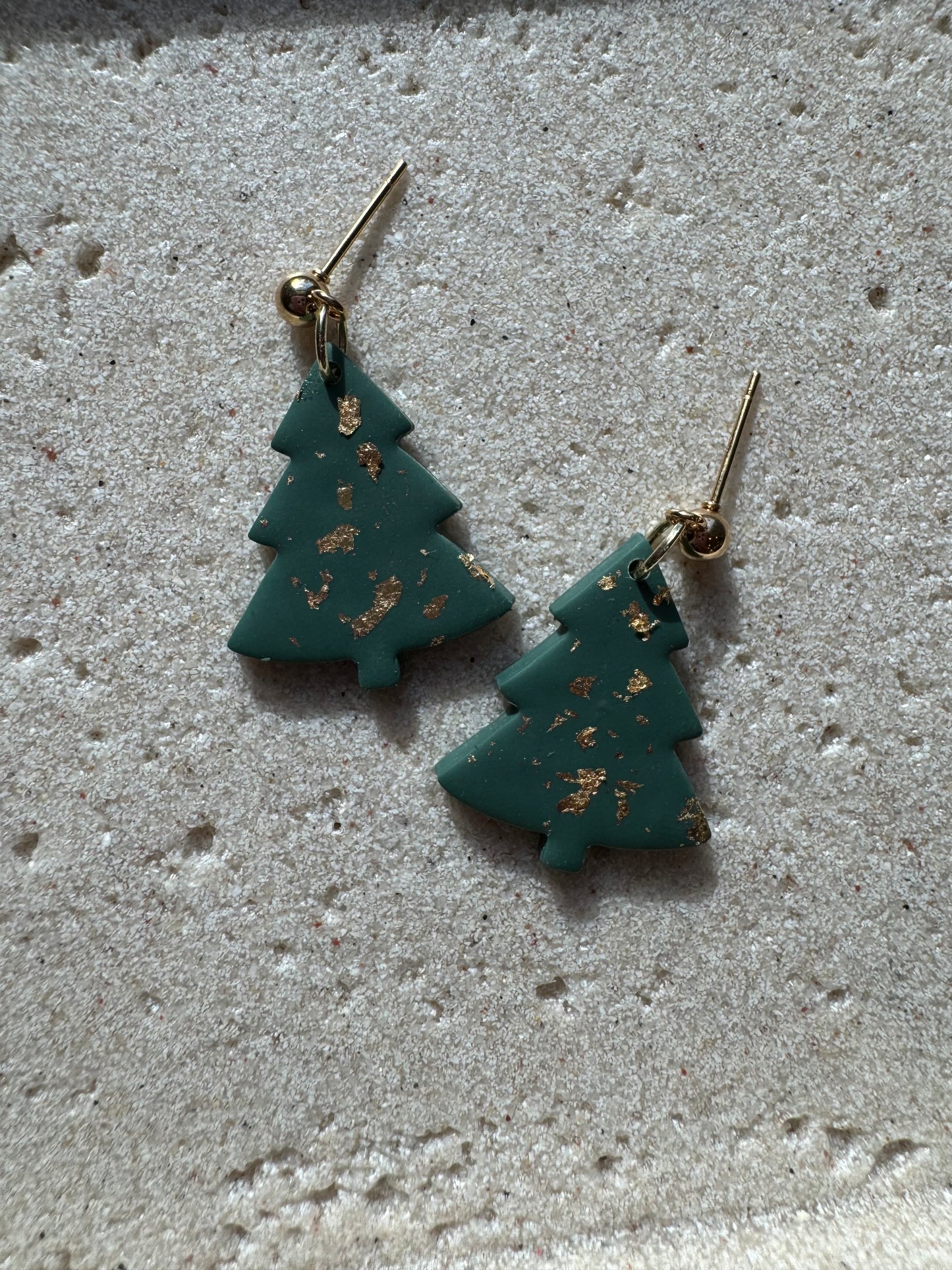 Dark Green Christmas trees with Gold flakes
