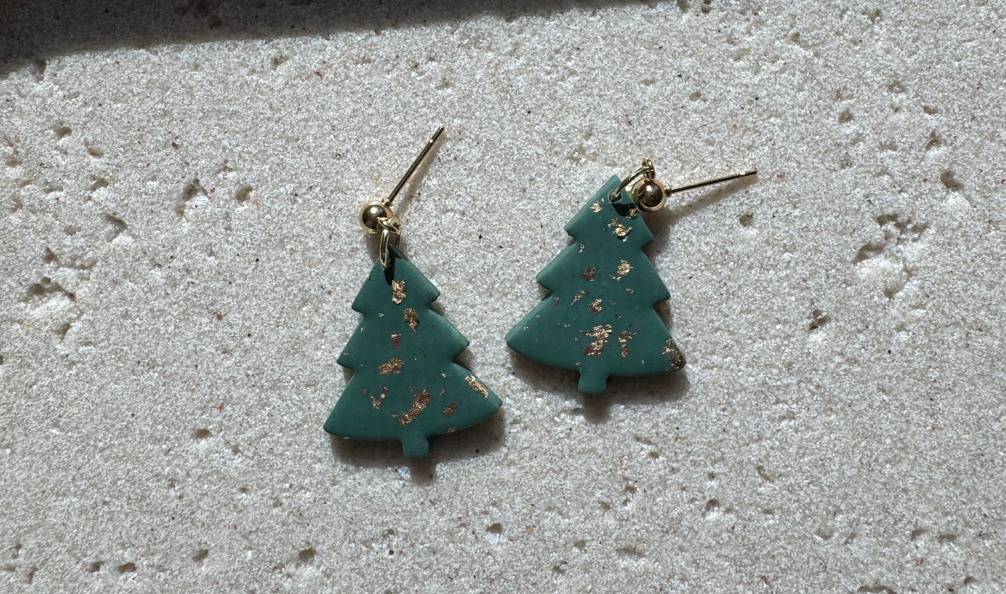 Dark Green Christmas trees with Gold flakes