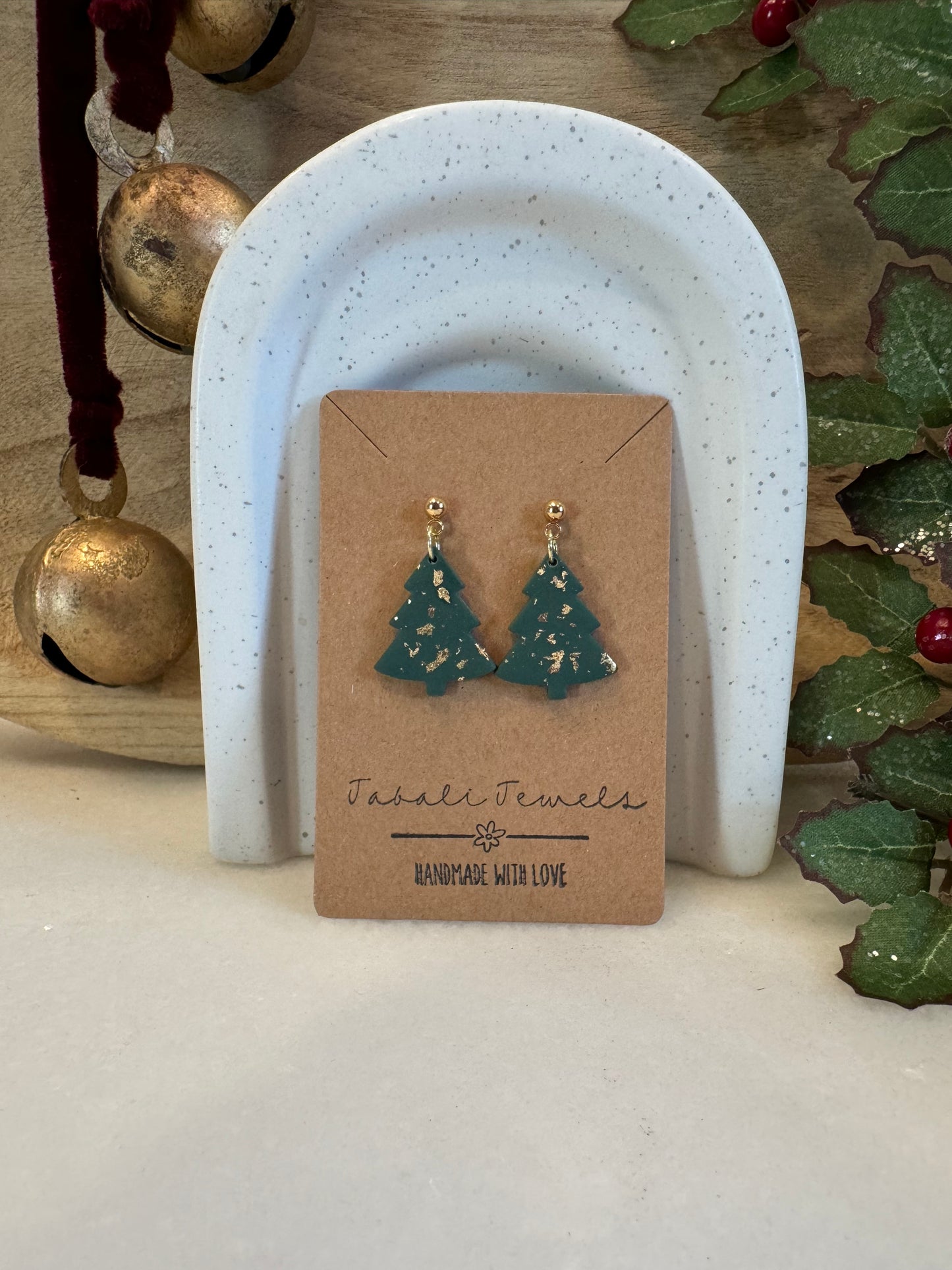 Dark Green Christmas trees with Gold flakes