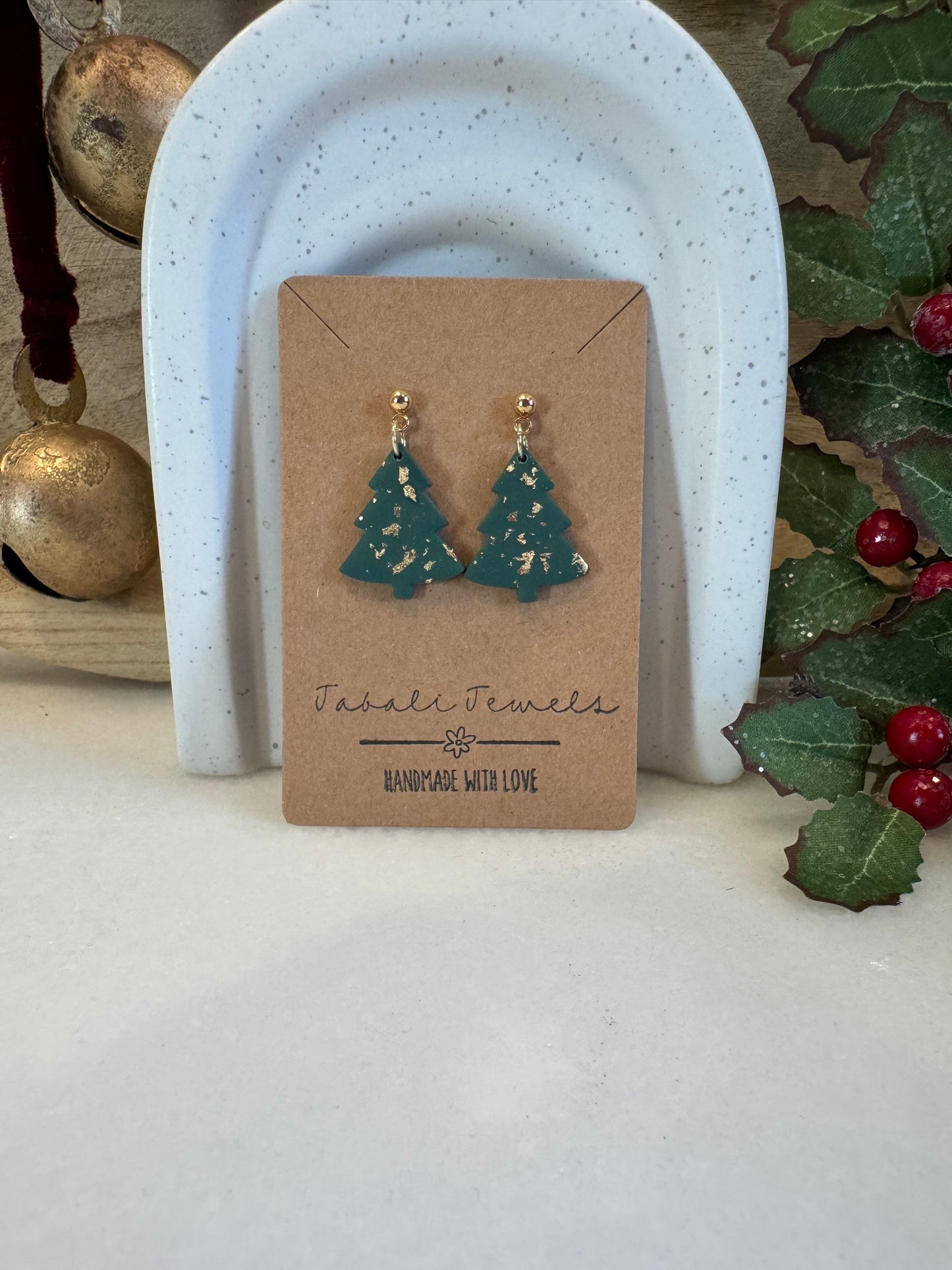 Dark Green Christmas trees with Gold flakes